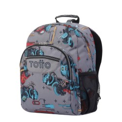 MOCHILA MORRAL ACUARELES ROBOTS GRIS